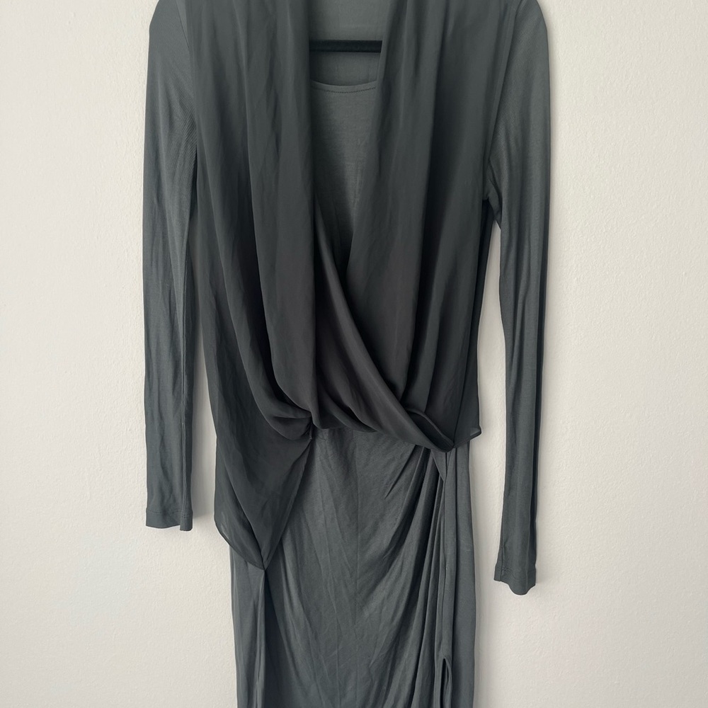 All Saints Elegant Green/Gray Draped Women's Dress